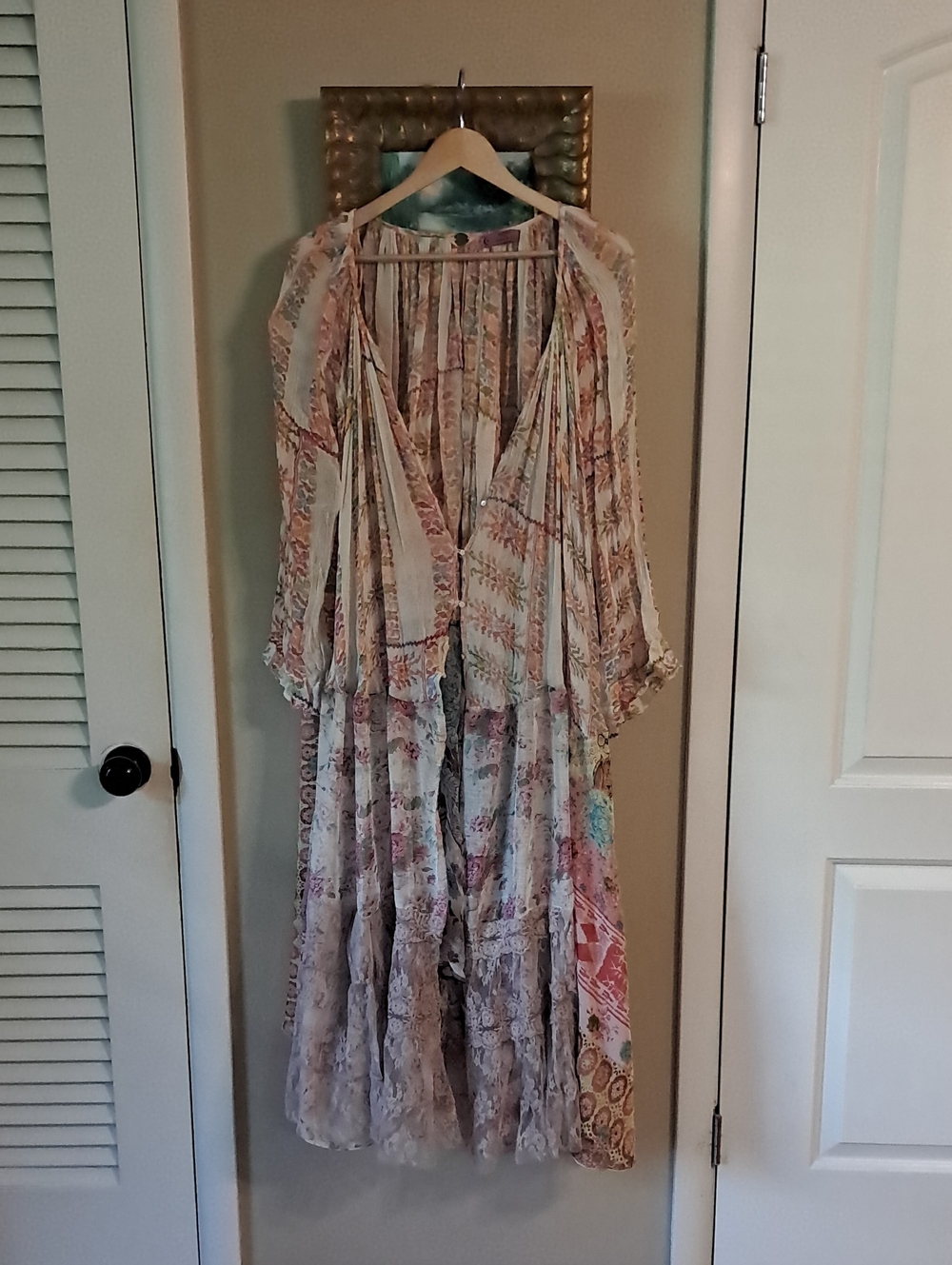 FP Upcycle Boho Floral Maxi Dress in Cream, Pink & Teal
